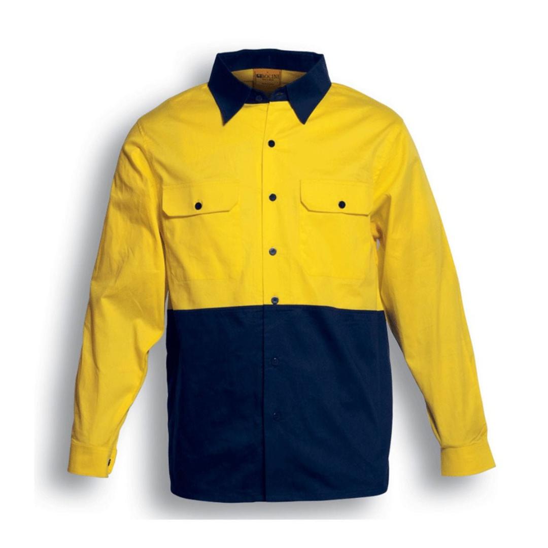 HI-VIS COTTON TWILL SHIRT L/S-Lime / Navy