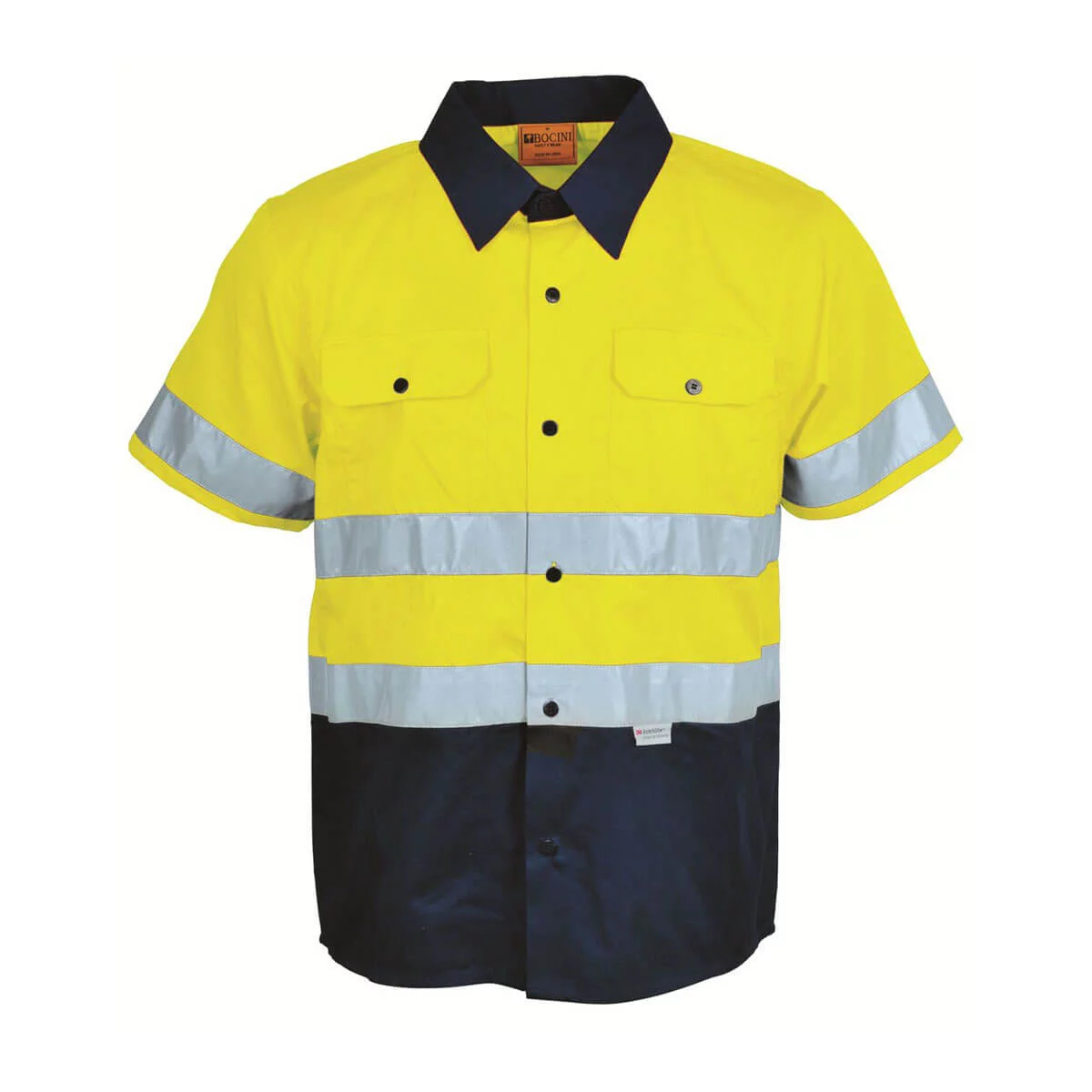HI-VIS S/S COTTON DRILL SHIRT WITH TAPE-Lime / Navy