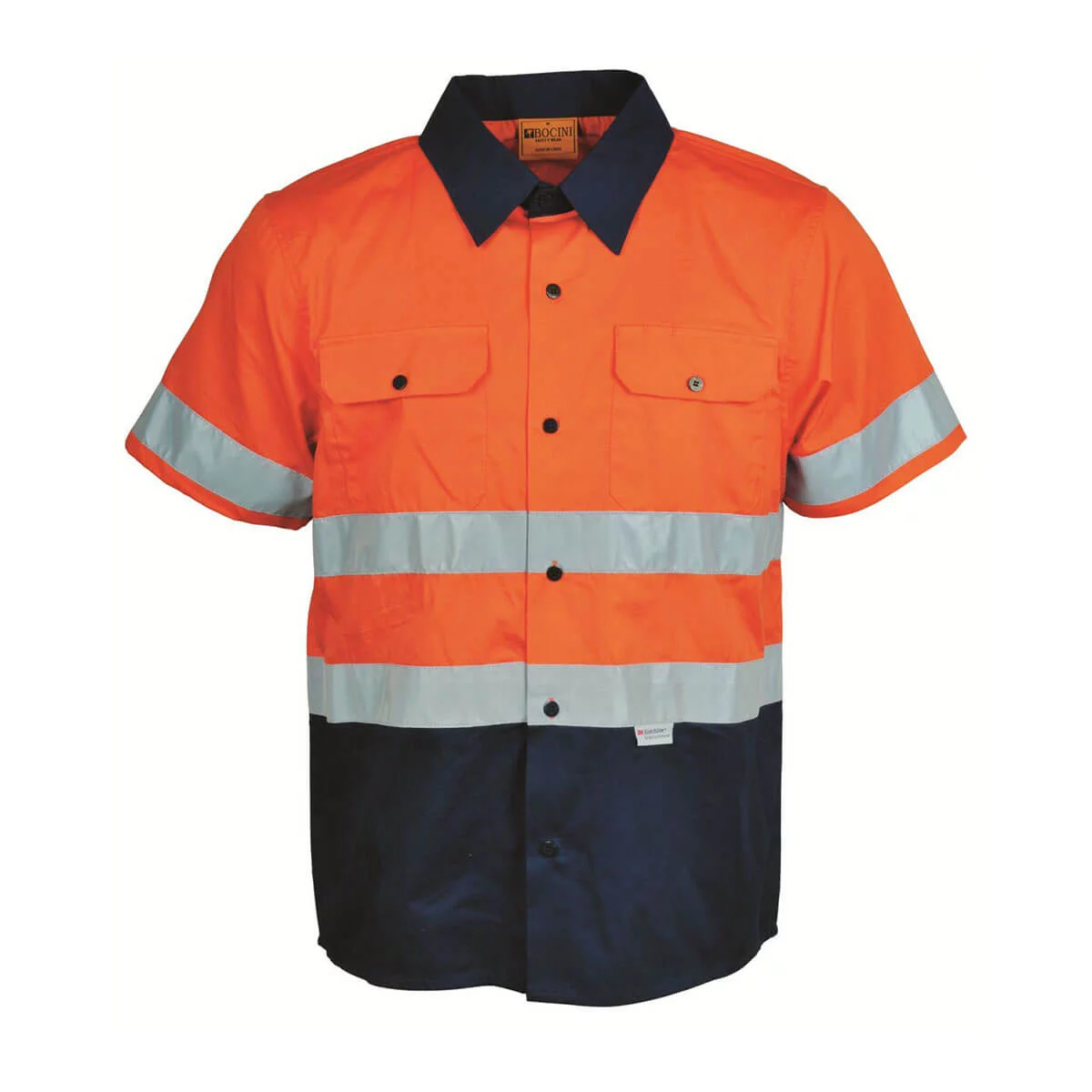 HI-VIS S/S COTTON DRILL SHIRT WITH TAPE-Orange / Navy