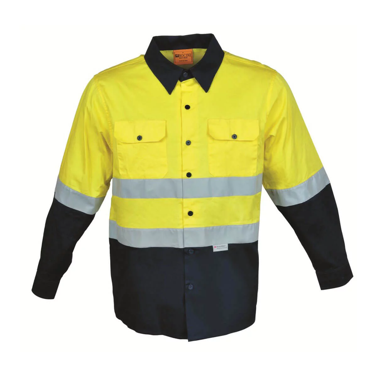 HI-VIS L/S COTTON DRILL SHIRT WITH TAPE-Lime / Navy