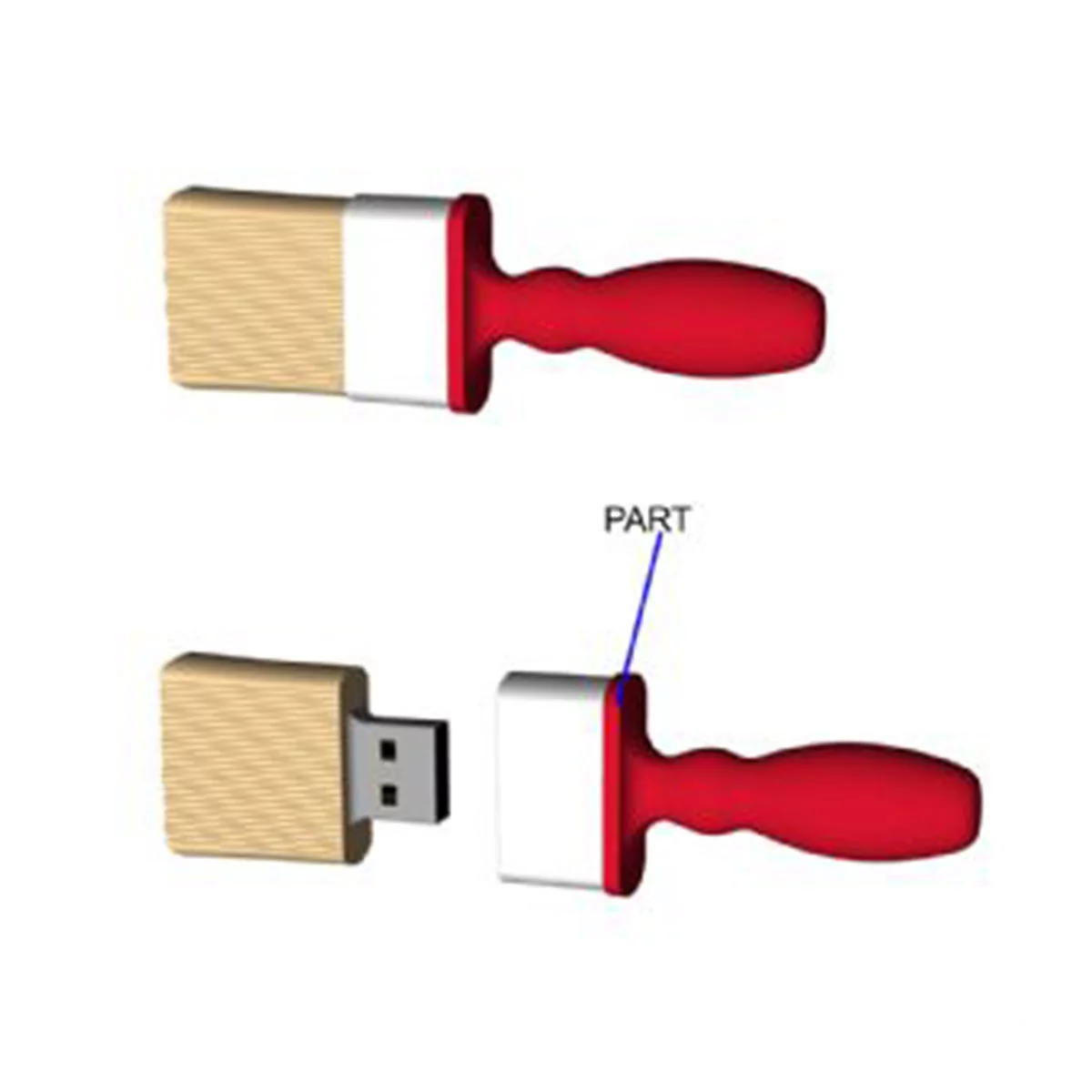 Paint Brush USB Flash Drive-You can change up to 2 of the base PVC colours and print your logo in 1-2 colours in 1 position.