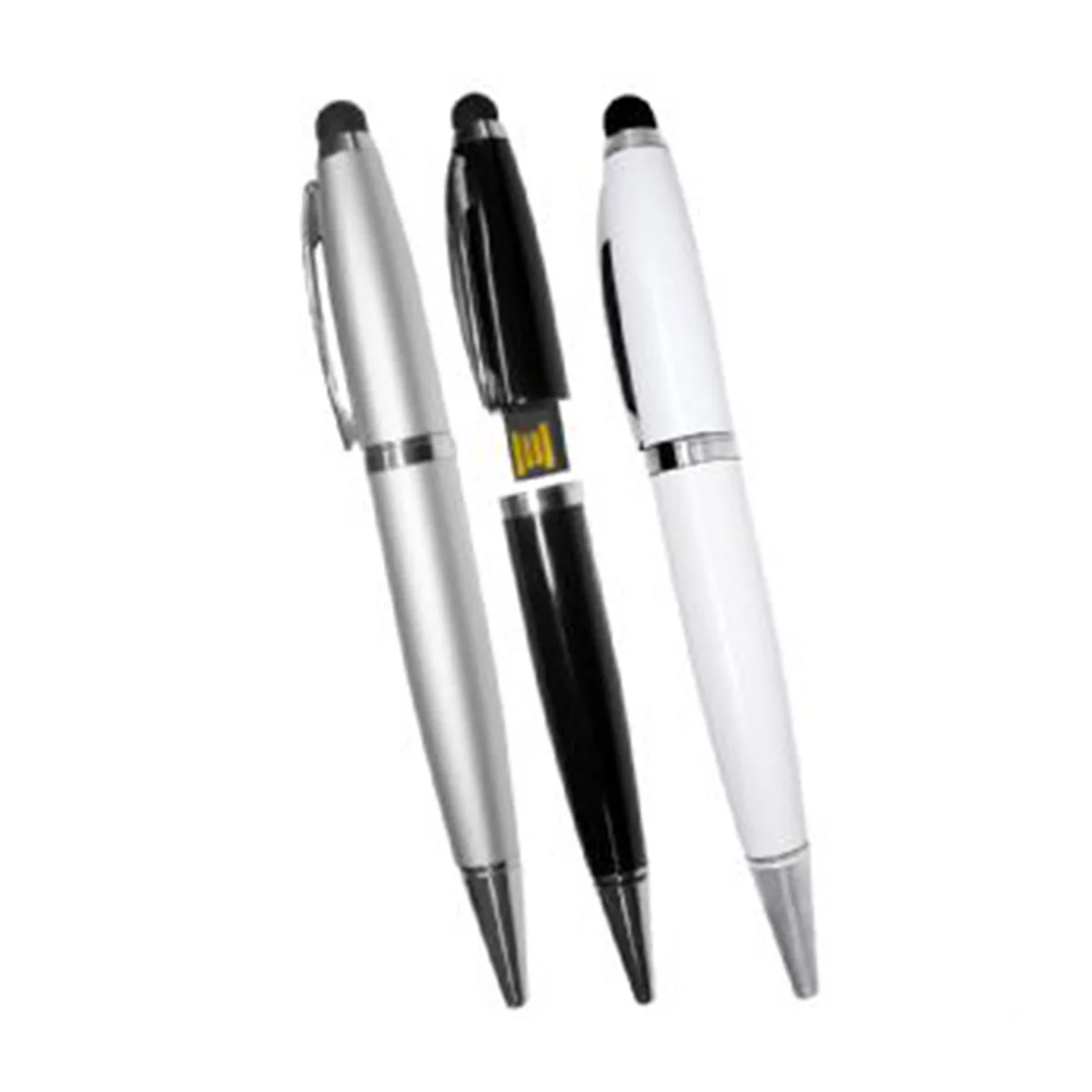 USB Flashdrive Pen with Stylus-Black, Silver and White.